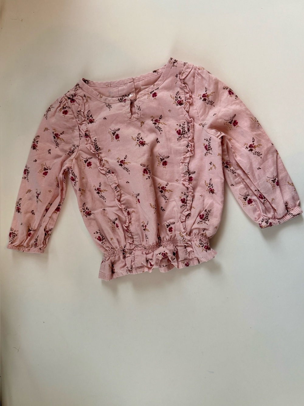 Janie and Jack Pink Floral Ruffle Long-Sleeve Blouse
